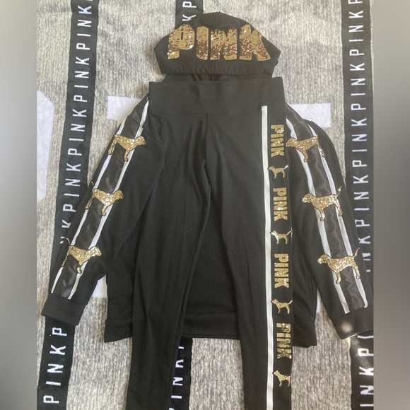 PINK Victoria Secret Gold Bling Dog Hoodie and Leggings RARE HTF - Picture 4 of 6